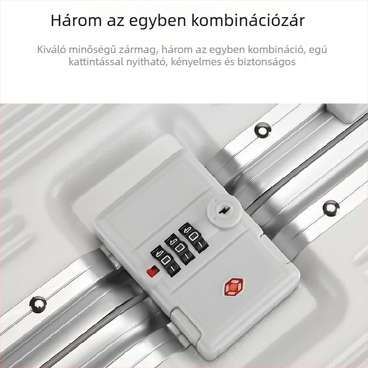 24 hüvelykes alumínium vázas bőrönd, széles teleszkópos fogantyúval, csendes gördítés, strapabíró kivitelezés