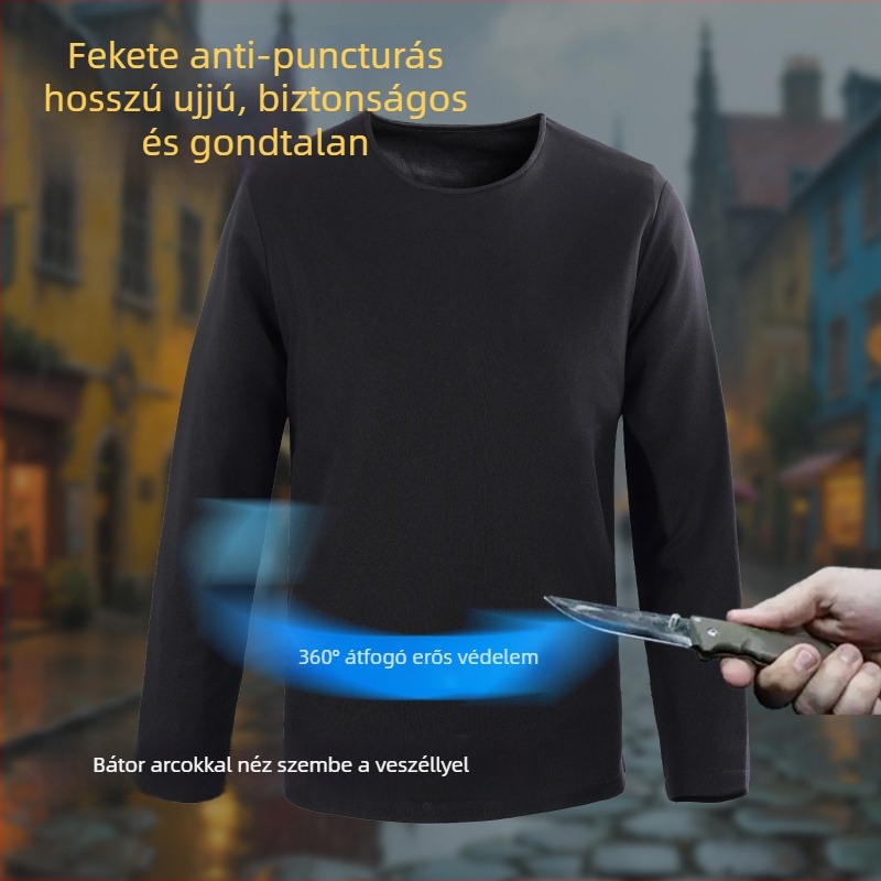 Rejtett anti-tárgyvédelmi védőruha, hosszú ujjú, puha és rugalmas anyag, vágás és szúrás elleni védelem, kültéri napi munkához