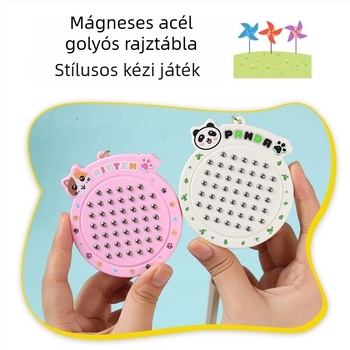 Macska témájú mágneses rajztábla acélgolyókkal – műanyag, kulcskarika hurkolóval, önálló csomagolás, aranyos stílus