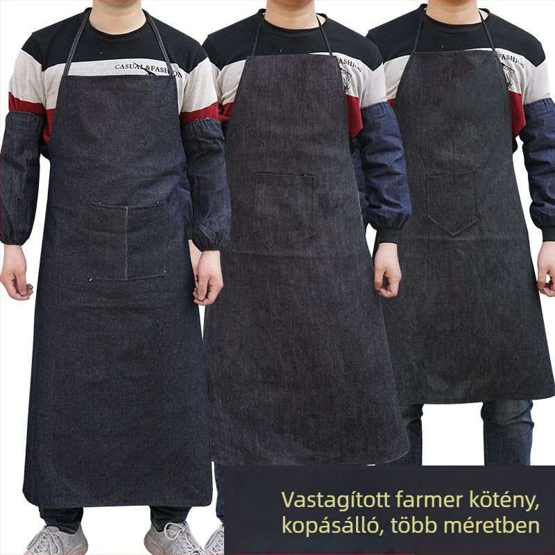 Felnőtt denim munkaruha kötény, nehéz, kopásálló, alkalmas hegesztéshez, vágáshoz, csiszoláshoz