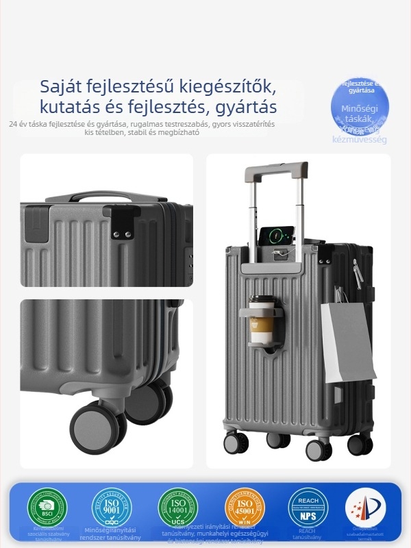 Uniszex utazóbőrönd ABS+PC, USB-port, anti-theft védelem, 360° görgők