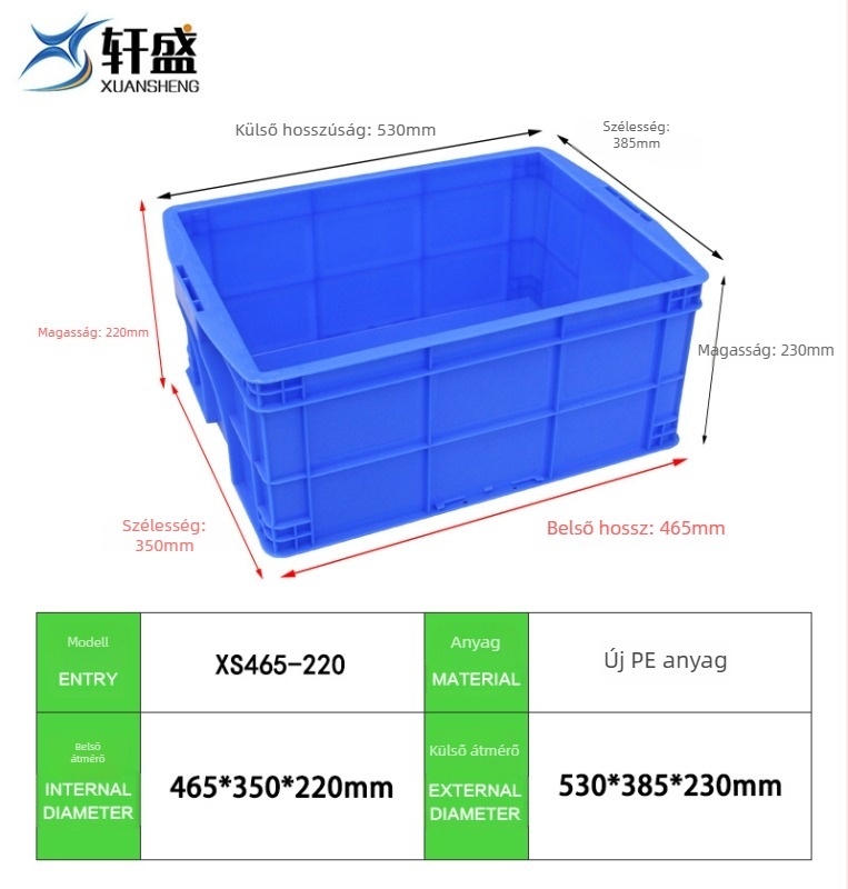 HDPE megerősített műanyag turnover doboz fedéllel, vízálló és korrózióálló, falvastagság 1.5–2.0 mm, teherbírás 5–50