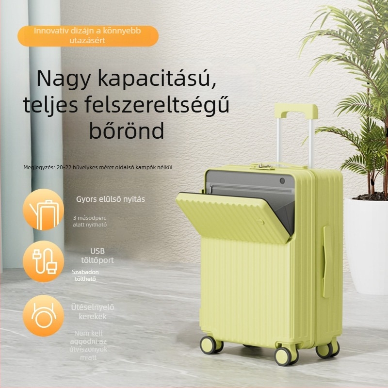 Art Source Elől nyíló utazótáska, 2025 nagy kapacitású PC anyagból, USB-porttal és pohártartóval, 360° kerekek
