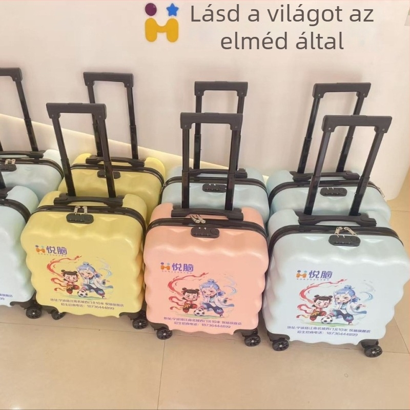 Gyerekeknek szóló ABS utazótáska nyomtatott mintákkal, bővíthető dizájn, cipzáras zárás, vízálló és kopásálló, univerzális kerekek