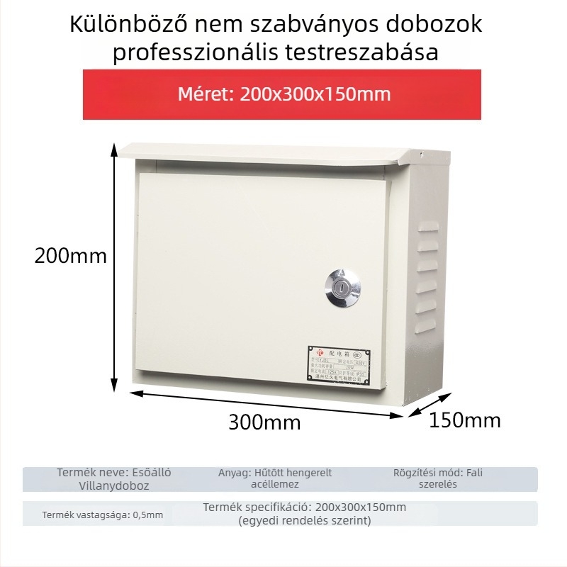 Kültéri vízálló mérő- és elosztó doboz, felületre szerelt, burkolat hidegen hengerelt acéllemez, IP30