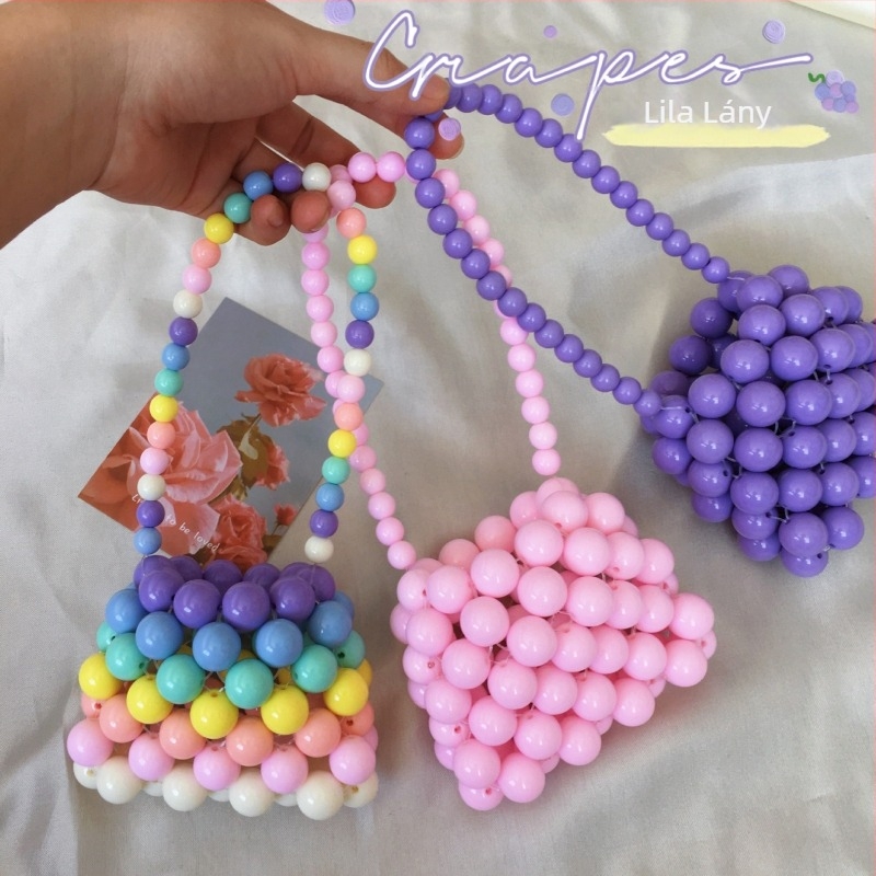 Gyöngyös szövésű táska, utcai stílus, kerek alakú crossbody, akril, puha, mindennapi használat