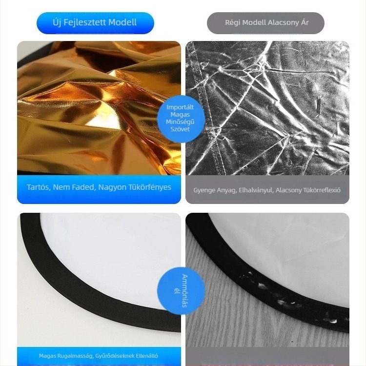 Fotóreflektor, öt‑in‑egy kör alakú összecsukható, beltéri és kültéri használatra, modell Combination, súly 0,2 kg