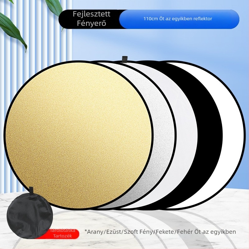 Fotóreflektor, öt‑in‑egy kör alakú összecsukható, beltéri és kültéri használatra, modell Combination, súly 0,2 kg
