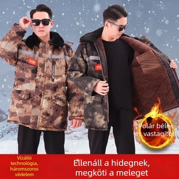 Középhosszú kamuflázs mintázatú pamutkabát, vastag béléses munkaruha, kopásálló, vízálló és meleg kültéri kabát