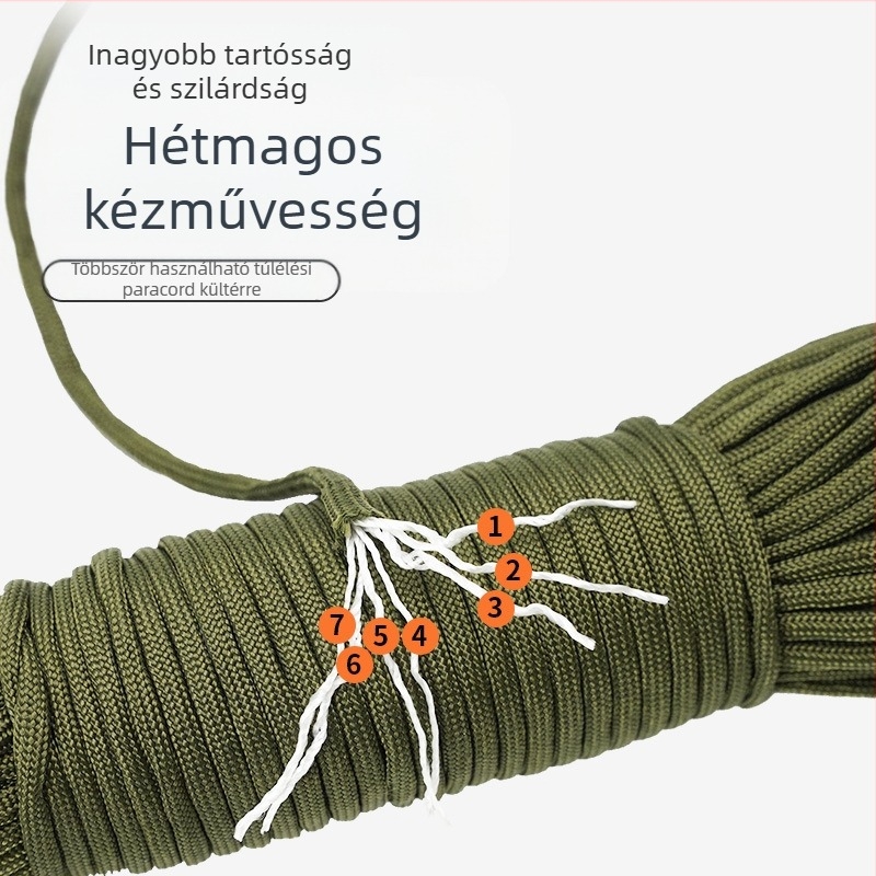 Esernyő kötél, 4 mm, hét szálas, poliészter, 31 m csomagban, kültéri kemping használatra