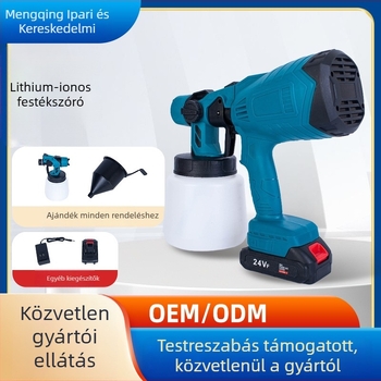 lítium‑akkumulátoros elektromos festékszóró, levehető, nagy nyomású, latex festékhez; max nyomás 50 MPa, áramlás 0,6 L/min, permetezési távolság 2 mm, permetező szélesség 3 mm