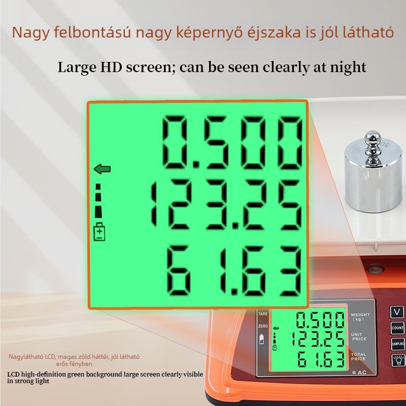 ACS-30 elektronikus mérleg széles kijelzővel, 30 kg mérési tartomány, elektronikus mérés, akkumulátor vagy hálózati töltő, multifunkcionális