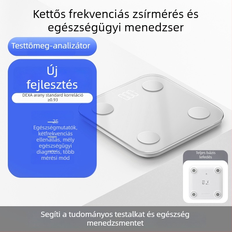 Bluetoothos testtömeg-mérleg, újratölthető, 4 nagy pontosságú érzékelő, méri a testzsírt és a testvizet, mérési tartomány 0,2–180 kg