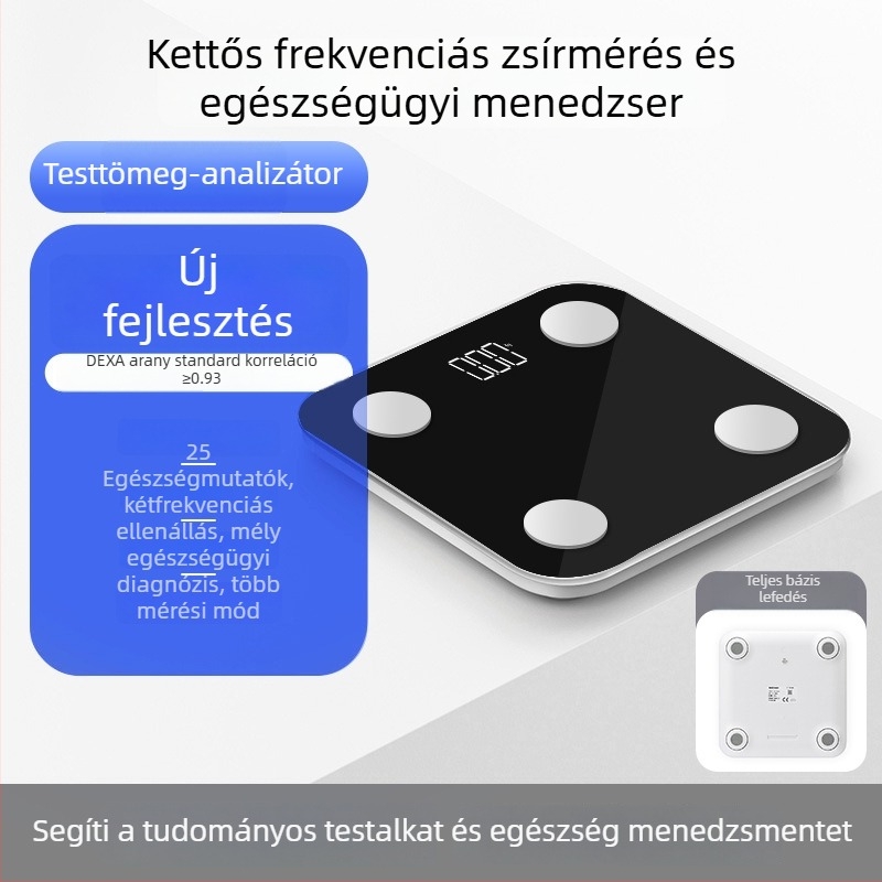 Bluetoothos testtömeg-mérleg, újratölthető, 4 nagy pontosságú érzékelő, méri a testzsírt és a testvizet, mérési tartomány 0,2–180 kg