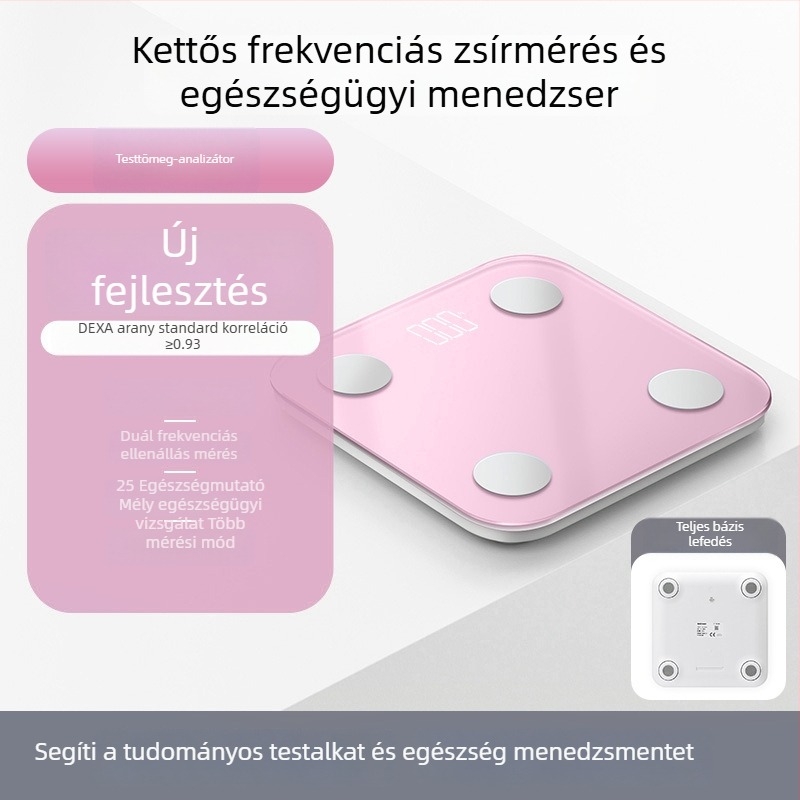 Bluetoothos testtömeg-mérleg, újratölthető, 4 nagy pontosságú érzékelő, méri a testzsírt és a testvizet, mérési tartomány 0,2–180 kg