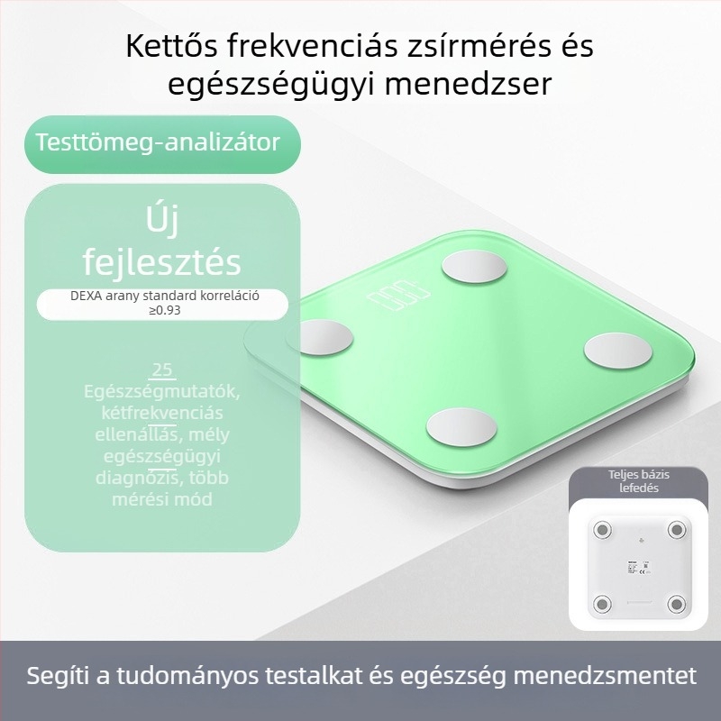 Bluetoothos testtömeg-mérleg, újratölthető, 4 nagy pontosságú érzékelő, méri a testzsírt és a testvizet, mérési tartomány 0,2–180 kg