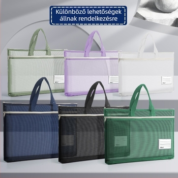 A3 Dokumentumtároló táska nylon hálós anyagból, cipzár, egyszerű stílus, sokoldalú irodai és diák használatra