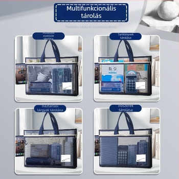 A3 Dokumentumtároló táska nylon hálós anyagból, cipzár, egyszerű stílus, sokoldalú irodai és diák használatra