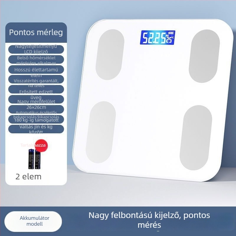 Bluetooth-kapcsolatú testsúly- és testzsírmérő skála, USB-C töltőporttal, nagy pontosságú, otthoni használatra