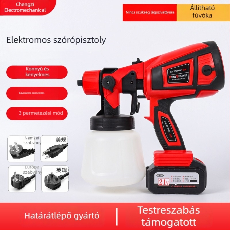 Lítium-akkumulátoros kézi festékszóró, nagy nyomású elektromos spraypisztoly latex festékhez