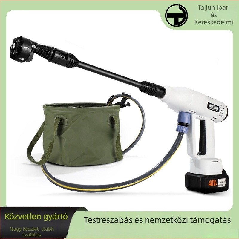 Vezeték nélküli magasnyomású autómosó pisztoly, 21V Li-Po akkumulátor, 3,8 MPa nyomás, többfejű permetező, 0–10 m permetezési távolság