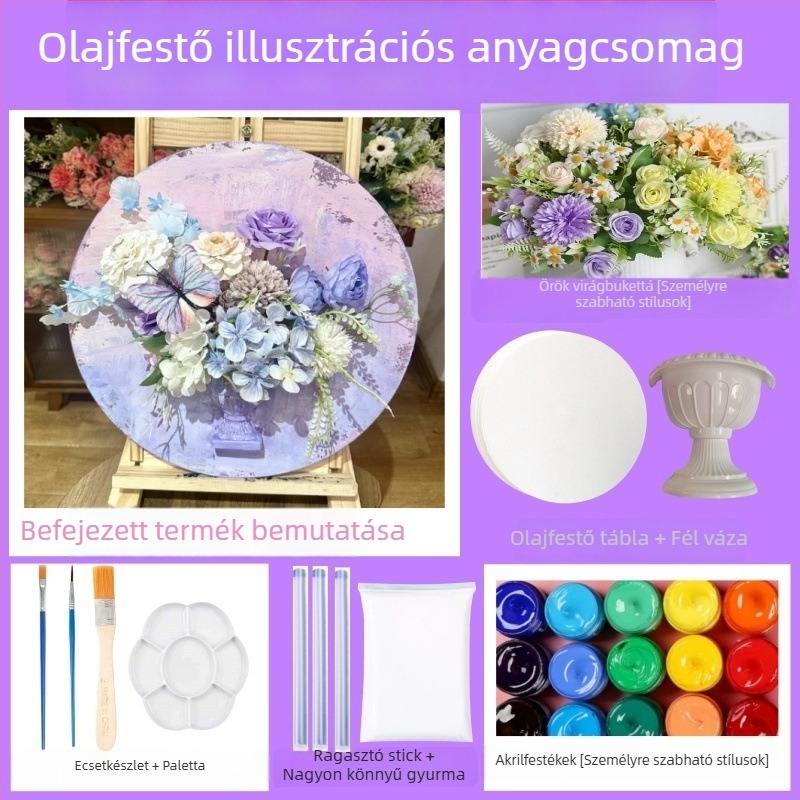 Francia stílusú olajfestmény virágdísz DIY készlet, keret nélküli kivitelben, nappaliba, hálószobába vagy étterembe, modern minimalista dekor