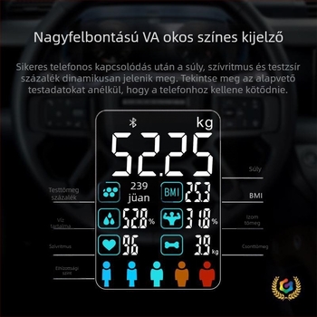 Bluetooth-szal működő testsúly mérleg, iOS alkalmazás, 4 magas pontosságú szenzor, 0,3–180 kg tartomány, Edzett üveg