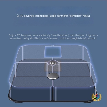 Bluetooth-szal működő testsúly mérleg, iOS alkalmazás, 4 magas pontosságú szenzor, 0,3–180 kg tartomány, Edzett üveg