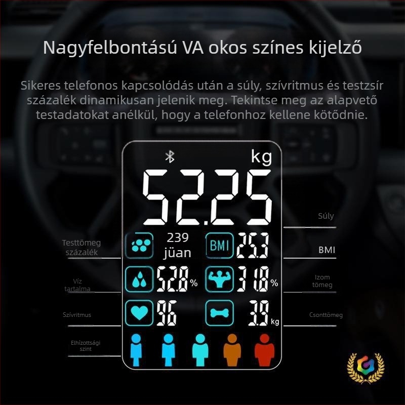 Bluetooth-szal működő testsúly mérleg, iOS alkalmazás, 4 magas pontosságú szenzor, 0,3–180 kg tartomány, Edzett üveg