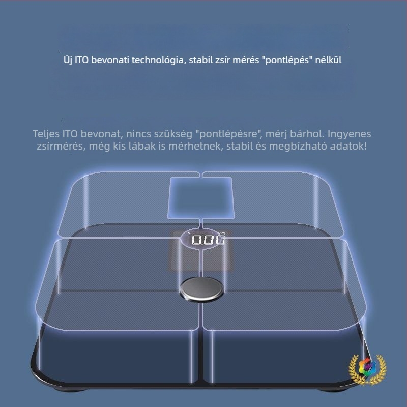 Bluetooth-szal működő testsúly mérleg, iOS alkalmazás, 4 magas pontosságú szenzor, 0,3–180 kg tartomány, Edzett üveg