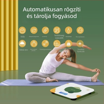 Testzsírzó mérleg Bluetooth kapcsolattal és USB töltéssel, max. 180 kg, méri a testsúlyt, testzsírt, kalóriákat és nedvességet.