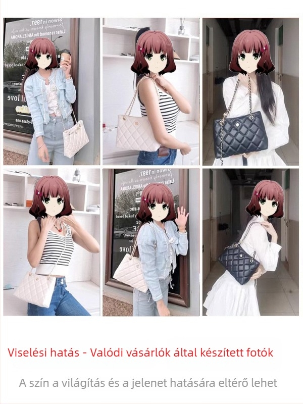 Nagy kapacitású crossbody táska, quiltelt PU anyag, láncos vállpánt, városi stílus, vízszintes négyszögletes forma
