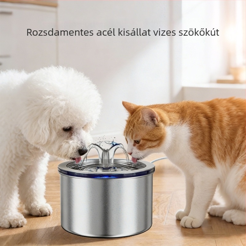 Rozsdamentes acélból készült ivóedény háziállatok számára, macskáknak és kutyáknak, automata, levehető kialakítással