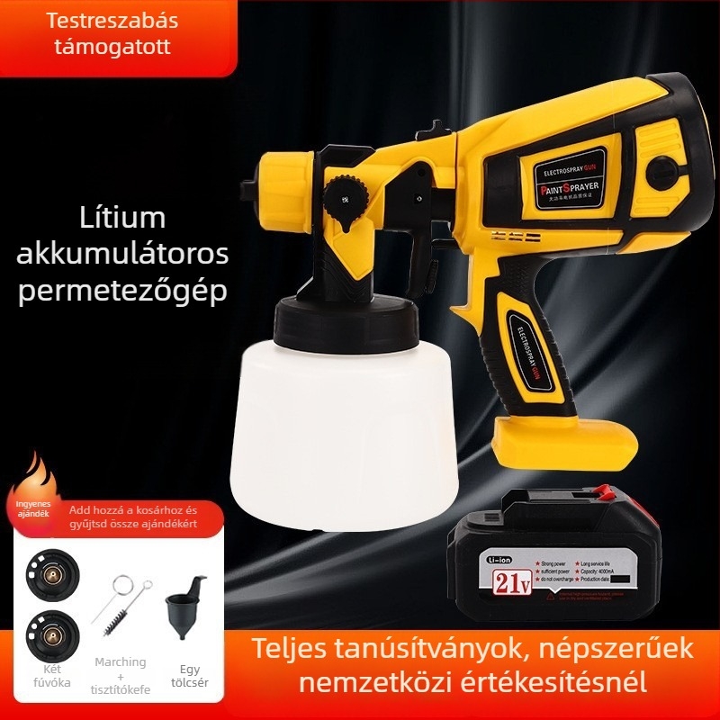 Elektromos festékszóró lítium akkumulátoros, 900 ml tartály, 1,8 mm fúvóka, 220V, 1,5 kg