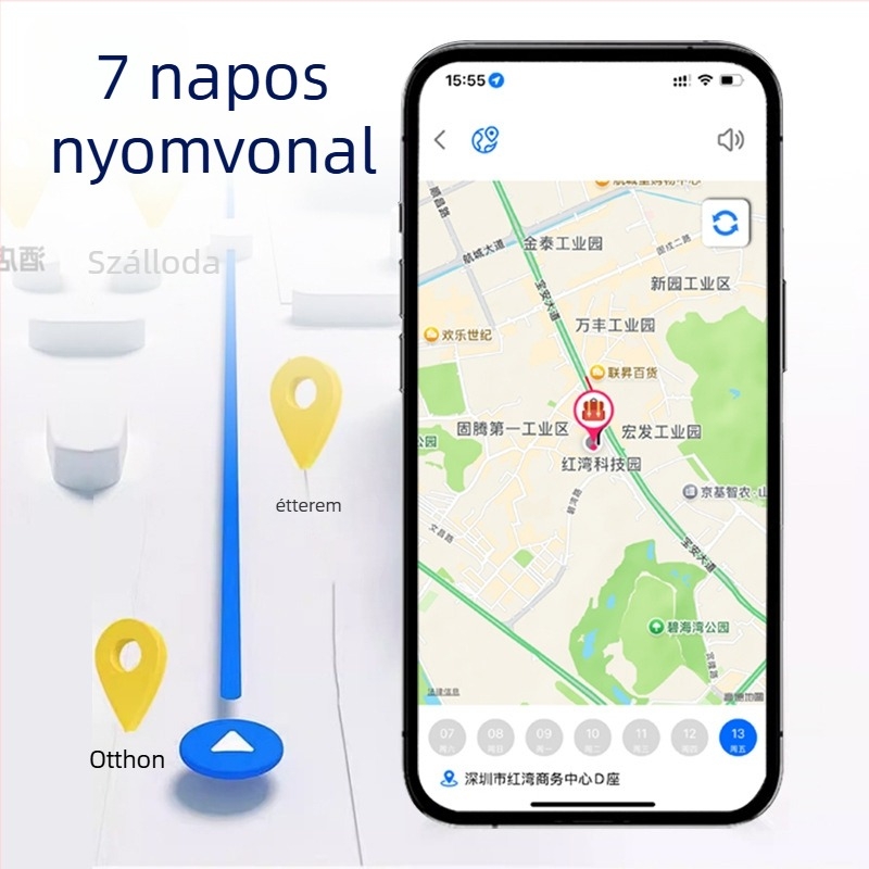 F1 kártya GPS tracker — ultra vékony, 38×34×9 mm, GPS pontosság 10 m, IP67 vízálló, 180 napos akkumulátor-élettartam, beépített antenna