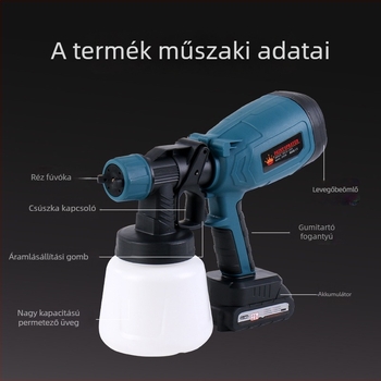 Mingsheng Újratölthető lítium-akkumulátoros elektromos spraypisztoly, 900 ml tartály, 1,8 mm fúvóka, 220 V, nettó tömeg 1,5 kg