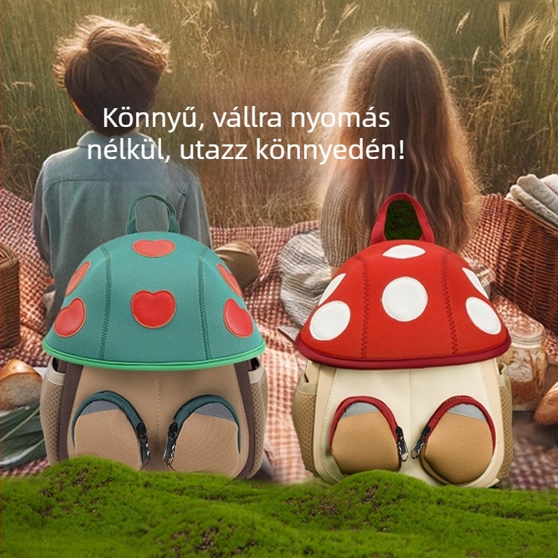 Gyerekeknek szóló gomba mintás hátizsák — diving anyag, vízálló, ultra könnyű, kopásálló, fényvisszaverő biztonsági részletek