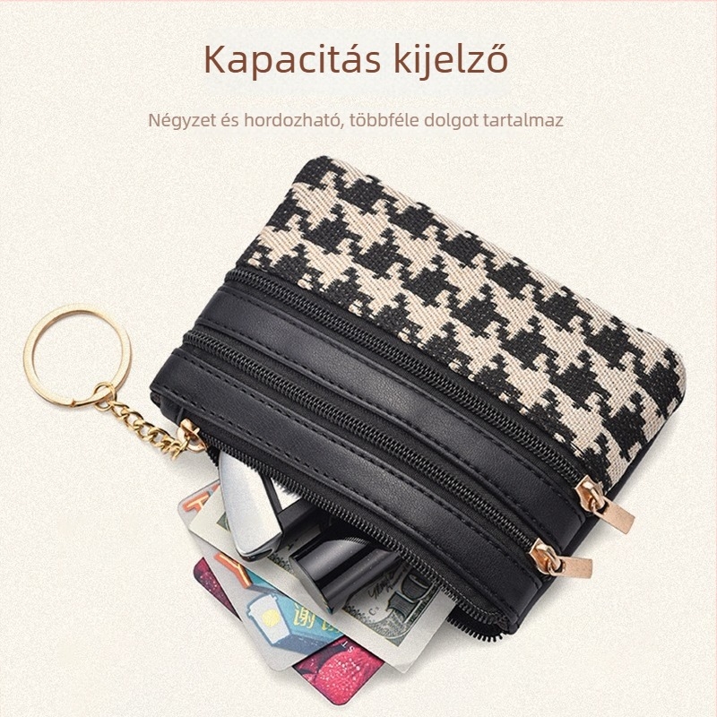 PU anyagú érmés pénztárca kockás mintával, 1 hajtásos, hajtogatható, uniszex, 2025 tavasz