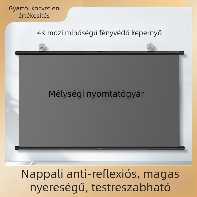 Hordozható anti-glare vetítővászon falra szerelhető kampóval, fúrás nélkül