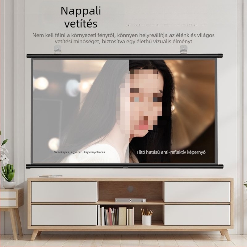 Hordozható anti-glare vetítővászon falra szerelhető kampóval, fúrás nélkül