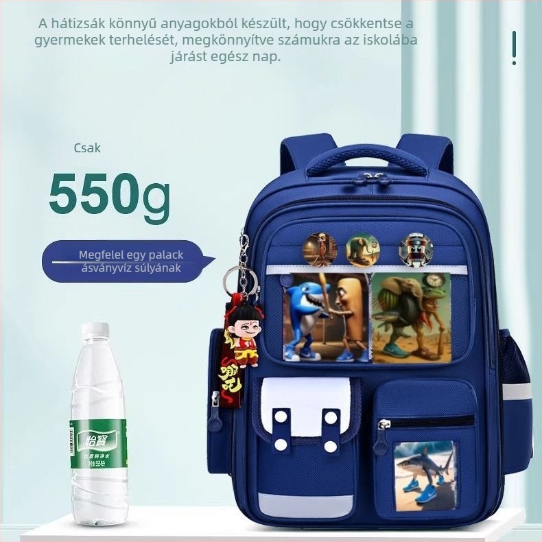 Fiúknak szóló iskolatáska a Hegyek és Tengerek klasszikája illusztrációival, fa botfigurák, gerincvédő, ultra könnyű, prémium dizájn