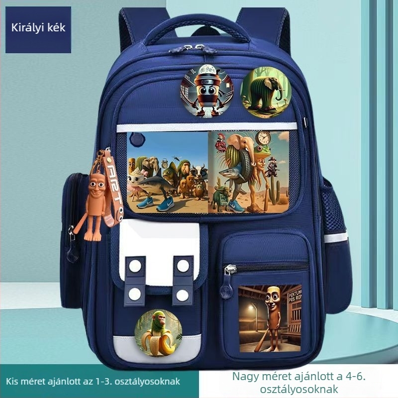Fiúknak szóló iskolatáska a Hegyek és Tengerek klasszikája illusztrációival, fa botfigurák, gerincvédő, ultra könnyű, prémium dizájn