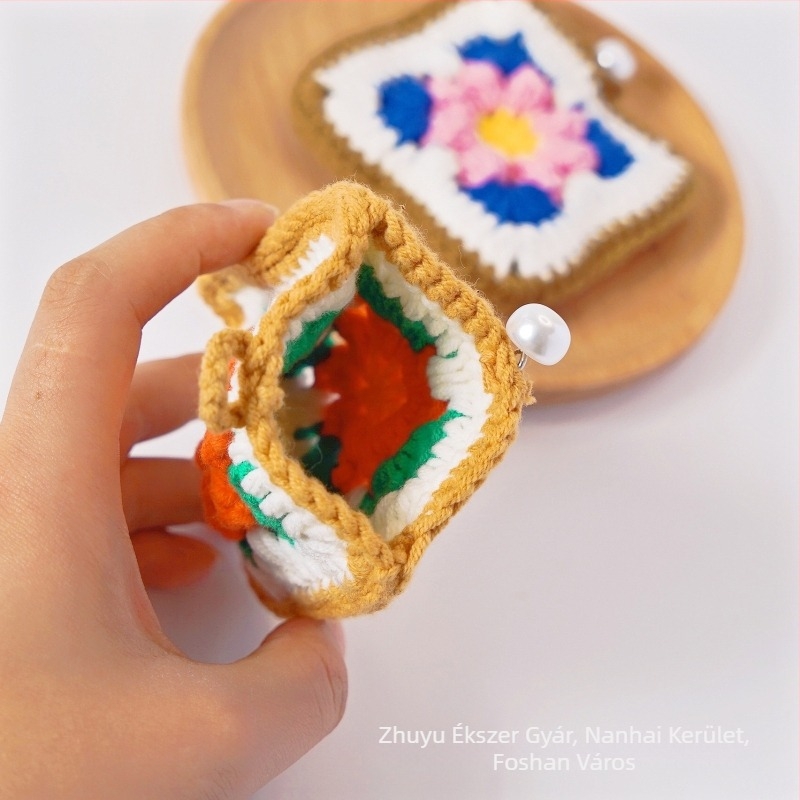 Plüss pénztárca virágos granny-square mintával, nőknek, friss és édes stílus – Meet Zhiyu
