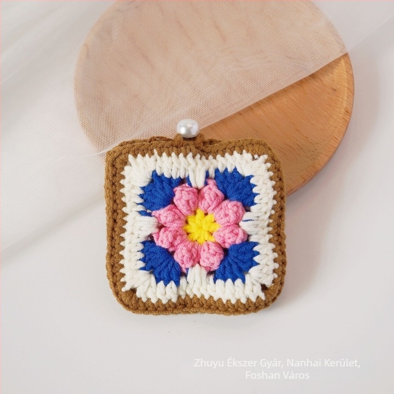 Plüss pénztárca virágos granny-square mintával, nőknek, friss és édes stílus – Meet Zhiyu