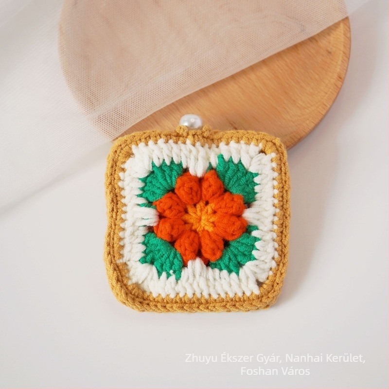 Plüss pénztárca virágos granny-square mintával, nőknek, friss és édes stílus – Meet Zhiyu