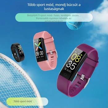 Hőmérsékletet mérő intelligens karkötő szívritmus-figyeléssel, Bluetooth, üzemidő akár 7 nap, TFT kijelző, téglalap alakú számlap