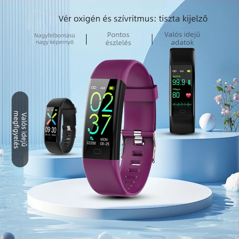 Hőmérsékletet mérő intelligens karkötő szívritmus-figyeléssel, Bluetooth, üzemidő akár 7 nap, TFT kijelző, téglalap alakú számlap