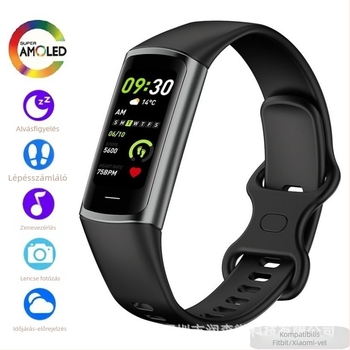 C68 okos karkötő 0,96 hüvelykes TFT színes kijelzővel; méri testhőmérsékletet, vérnyomást, pulzust és a lépéseket; vízálló; Bluetooth egészségfigyelő; akkumulátor üzemideje 7–14 nap