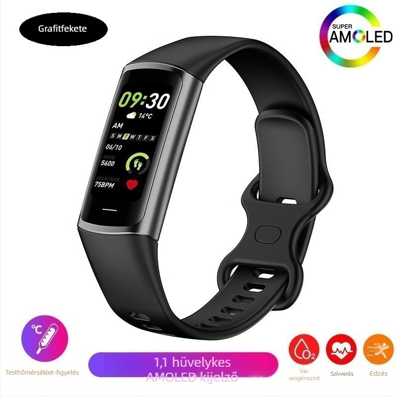 C68 okos karkötő 0,96 hüvelykes TFT színes kijelzővel; méri testhőmérsékletet, vérnyomást, pulzust és a lépéseket; vízálló; Bluetooth egészségfigyelő; akkumulátor üzemideje 7–14 nap