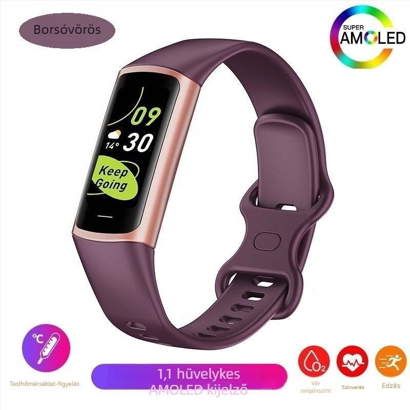 C68 okos karkötő 0,96 hüvelykes TFT színes kijelzővel; méri testhőmérsékletet, vérnyomást, pulzust és a lépéseket; vízálló; Bluetooth egészségfigyelő; akkumulátor üzemideje 7–14 nap